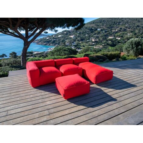 BOBOCHIC - Canapé de jardin modulable GIULIA avec bâche de protection, 1 chauffeuse 1 place, 1 angle, 1 méridienne et 1 pouf   Rouge