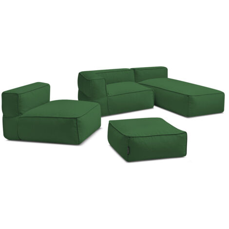BOBOCHIC - Canapé de jardin modulable GIULIA avec bâche de protection, 1 chauffeuse 1 place, 1 angle, 1 méridienne et 1 pouf   Vert