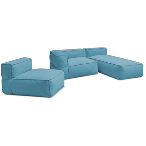 BOBOCHIC - Canapé de jardin modulable GIULIA avec bâche de protection, 1 chauffeuse 1 place, 1 angle et 1 méridienne   Bleu clair