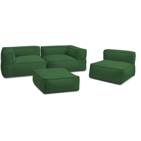BOBOCHIC - Canapé de jardin modulable GIULIA avec bâche de protection, 2 angles, 1 chauffeuse 1 place et 1 pouf   Vert