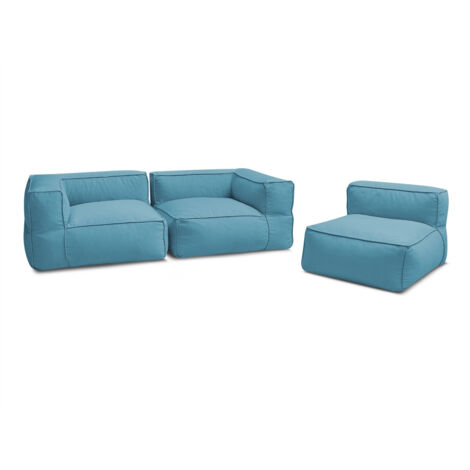 BOBOCHIC - Canapé de jardin modulable GIULIA avec bâche de protection, 2 angles et 1 chauffeuse 1 place   Bleu clair