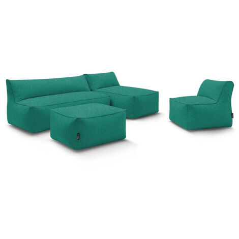BOBOCHIC - Canapé de jardin modulable RIVIERA avec 1 chauffeuse 1 place, 1 chauffeuse 2 places, 1 méridienne et 1 pouf   Bleu clair