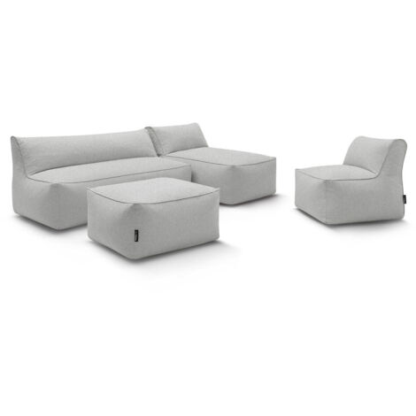 BOBOCHIC - Canapé de jardin modulable RIVIERA avec 1 chauffeuse 1 place, 1 chauffeuse 2 places, 1 méridienne et 1 pouf   Gris clair