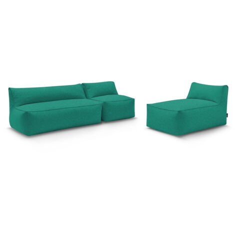 BOBOCHIC - Canapé de jardin modulable RIVIERA avec 1 chauffeuse 1 place, 1 chauffeuse 2 places et 1 méridienne   Bleu clair