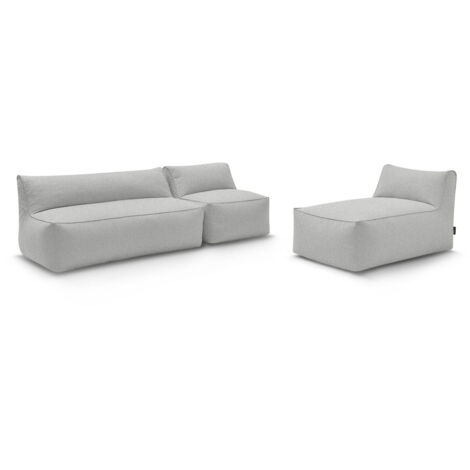 BOBOCHIC - Canapé de jardin modulable RIVIERA avec 1 chauffeuse 1 place, 1 chauffeuse 2 places et 1 méridienne   Gris clair