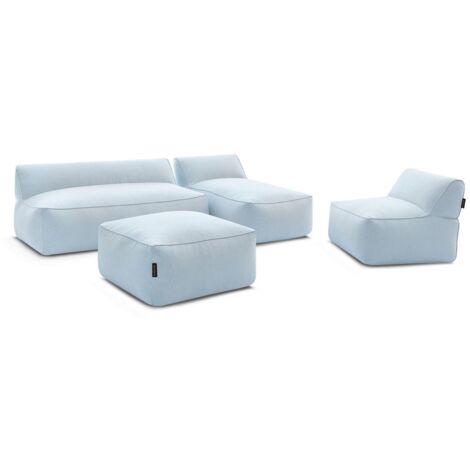 BOBOCHIC - Canapé de jardin modulable RIVIERA tissu chiné avec 1 chauffeuse 1 place, 1 chauffeuse 2 places, 1 méridienne et 1 pouf   Bleu clair
