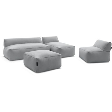 BOBOCHIC - Canapé de jardin modulable RIVIERA tissu chiné avec 1 chauffeuse 1 place, 1 chauffeuse 2 places, 1 méridienne et 1 pouf   Gris clair