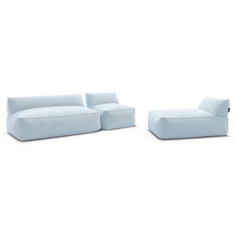 BOBOCHIC - Canapé de jardin modulable RIVIERA tissu chiné avec 1 chauffeuse 1 place, 1 chauffeuse 2 places et 1 méridienne   Bleu clair