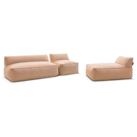 BOBOCHIC - Canapé de jardin modulable RIVIERA tissu chiné avec 1 chauffeuse 1 place, 1 chauffeuse 2 places et 1 méridienne   Orange