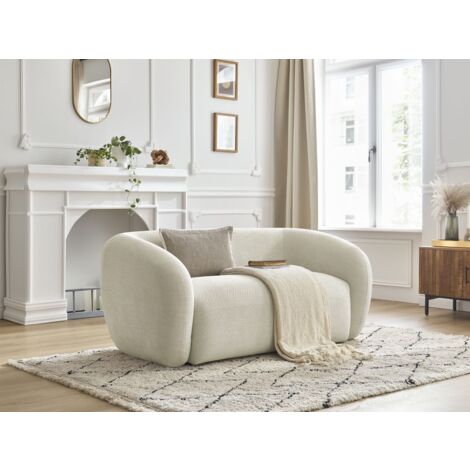 Bobochic – Canapé droit 2 places fixe Celine – Tissu lisse beige – Confort équilibré – Structure bois pin et hêtre – Densité assise 30kg/m³