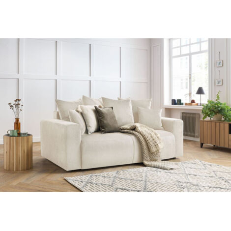 Bobochic – Canapé droit 2 places fixe ENVY en velours côtelé beige – Confort ferme – Design moderne – Dimensions 210x100x95cm – Fabrication artisanale