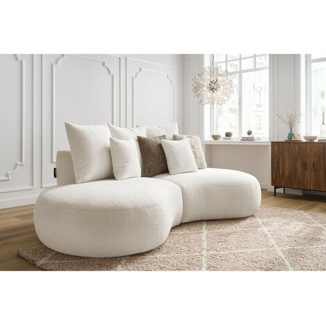 Bobochic – Canapé droit 3 places SAINT-GERMAIN – Tissu bouclette blanc – Longueur 260cm – Style moderne – Garnissage mousse HR et ouate