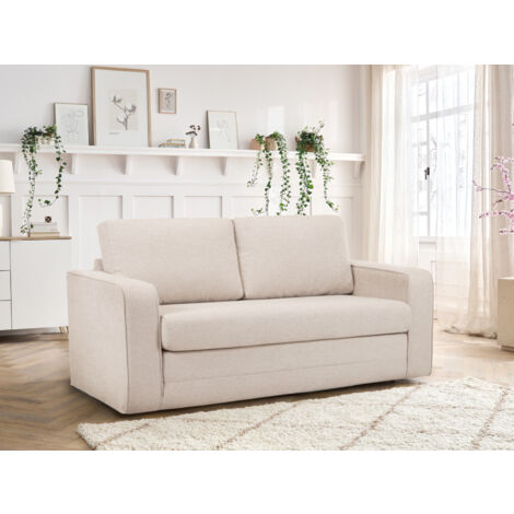 Bobochic – Canapé droit convertible 2 places déplimousse – Tissu chiné beige – Longueur 201 cm – Couchage 195 x 127 cm – Style moderne