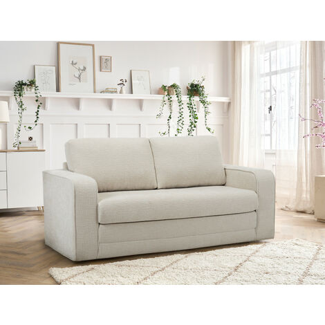 Bobochic – Canapé droit convertible 2 places déplimousse – Tissu texturé beige – Longueur 160cm – Hauteur 79cm – Pour petits espaces