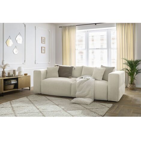Bobochic – Canapé droit convertible 3 places avec coffre – Tissu lisse beige – Longueur 265cm – Confort équilibré – Fabrication Europe