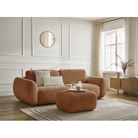 BOBOCHIC - Canapé droit convertible 3 places DENISE tissu texturé avec pouf   Orange