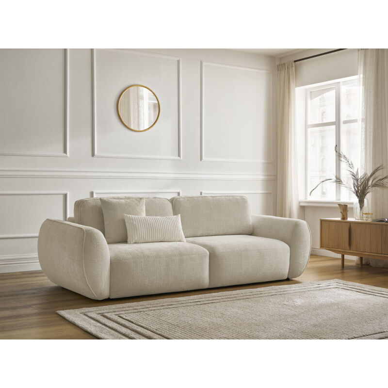 Bobochic - Canapé droit convertible 3 places denise tissu texturé Beige