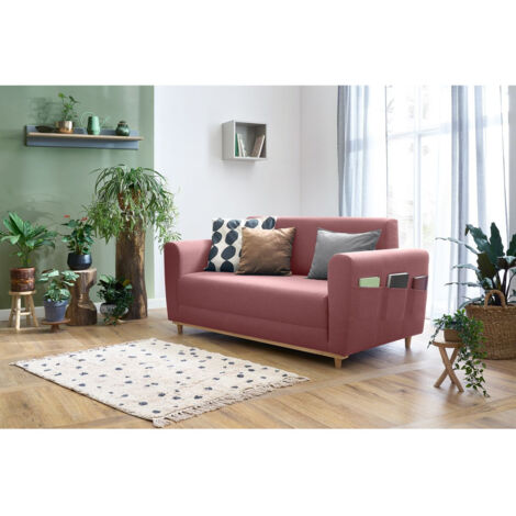 Bobochic – Canapé droit convertible 3 places déplimousse – Longueur 170 cm – Largeur de couchage 132 cm – Style moderne – Tissu durable rose