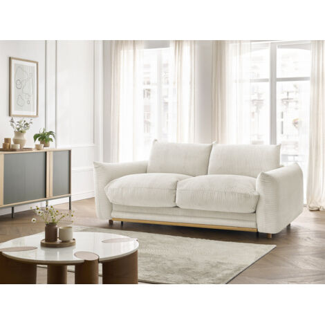 BOBOCHIC - Canapé droit convertible 3 places ERNEST tissu velours côtelé  140x190 Beige