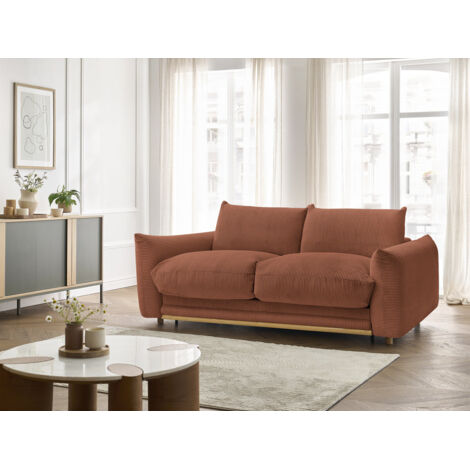 BOBOCHIC - Canapé droit convertible 3 places ERNEST tissu velours côtelé 140x190 Orange