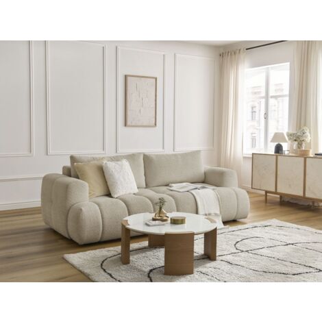 BOBOCHIC - Canapé droit convertible 3 places FUJI tissu bouclette   Beige