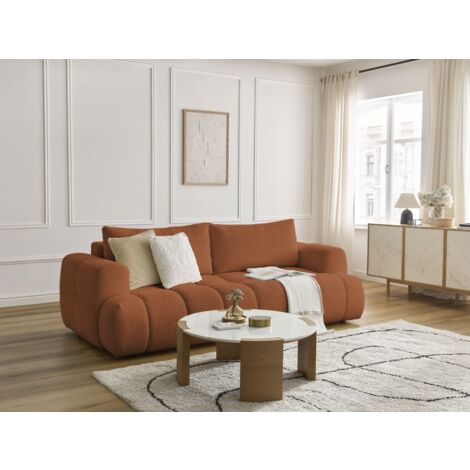 BOBOCHIC - Canapé droit convertible 3 places FUJI tissu bouclette   Orange