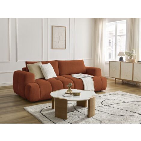 BOBOCHIC - Canapé droit convertible 3 places FUJI tissu lisse   Orange