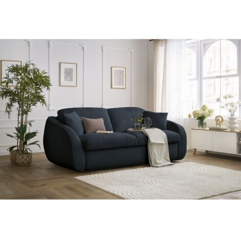 BOBOCHIC - Canapé droit convertible CEZANNE ouverture express tissu bouclette  140x194 Bleu