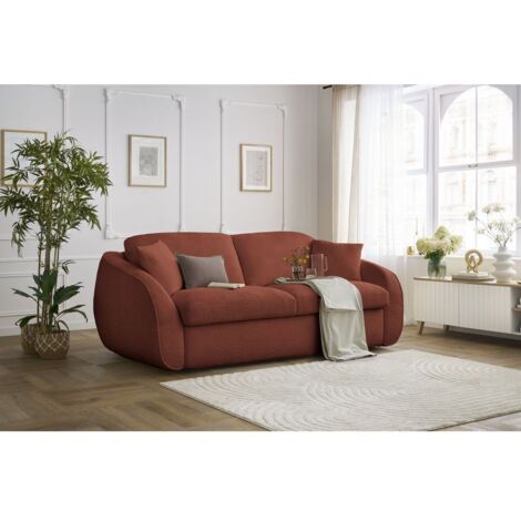 BOBOCHIC - Canapé droit convertible CEZANNE ouverture express tissu bouclette  160x194 Orange