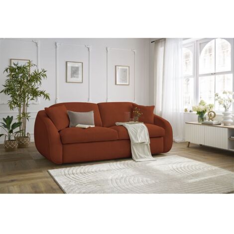 BOBOCHIC - Canapé droit convertible CEZANNE ouverture express tissu lisse  140x194 Orange