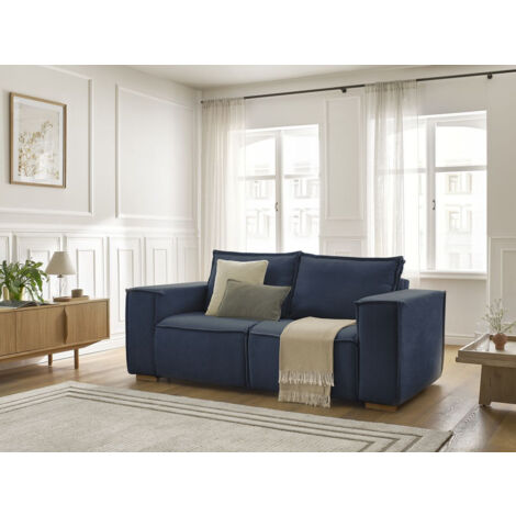 BOBOCHIC - Canapé droit convertible CHELSEA ouverture express tissu texturé  140x200 Bleu foncé