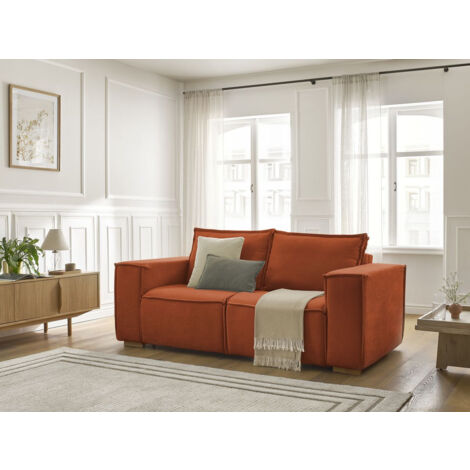 BOBOCHIC - Canapé droit convertible CHELSEA ouverture express tissu texturé  140x200 Orange