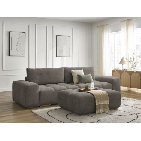 BOBOCHIC - Canapé droit convertible coffre ANAKIN tissu bouclette avec pouf   Marron