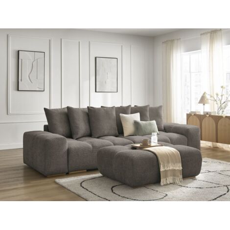 BOBOCHIC - Canapé droit convertible coffre ANAKIN tissu bouclette avec pouf   Marron