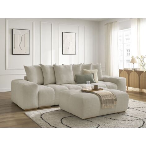 BOBOCHIC - Canapé droit convertible coffre ANAKIN tissu texturé avec pouf   Beige