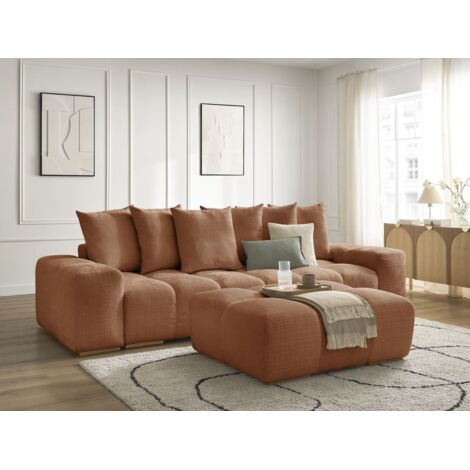 BOBOCHIC - Canapé droit convertible coffre ANAKIN tissu texturé avec pouf   Orange
