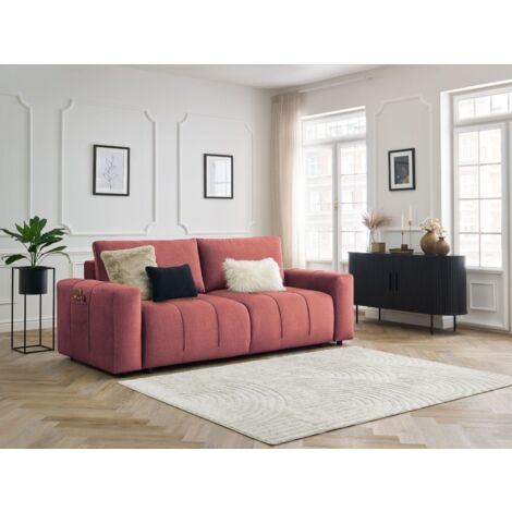 BOBOCHIC - Canapé droit convertible coffre ARSENE tissu velours   Orange