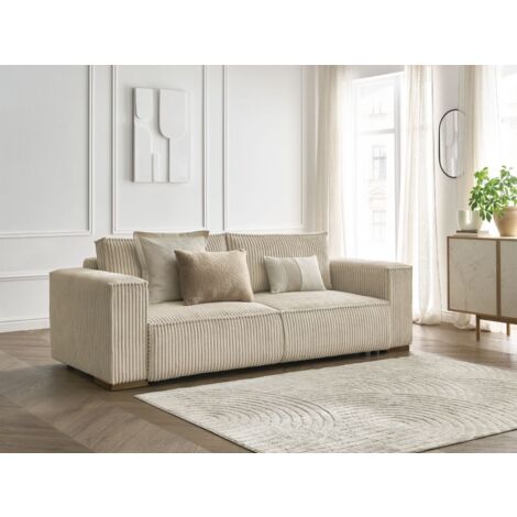 BOBOCHIC - Canapé droit convertible coffre CHELSEA gros côtelé doux   Taupe