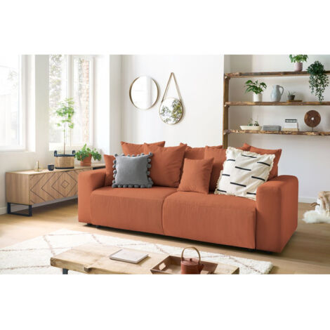 BOBOCHIC - Canapé droit convertible coffre ENVY velours côtelé   Orange