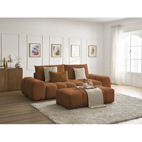 BOBOCHIC - Canapé droit convertible coffre EVEREST tissu chiné avec pouf   Orange
