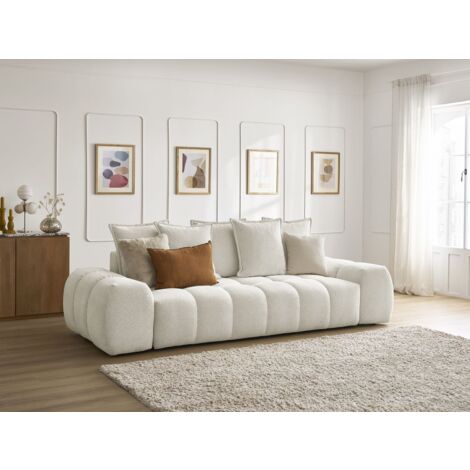 BOBOCHIC - Canapé droit convertible coffre EVEREST tissu chiné   Blanc