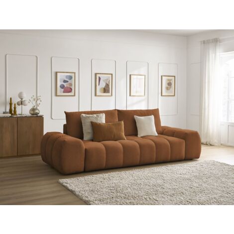 BOBOCHIC - Canapé droit convertible coffre EVEREST tissu chiné   Orange