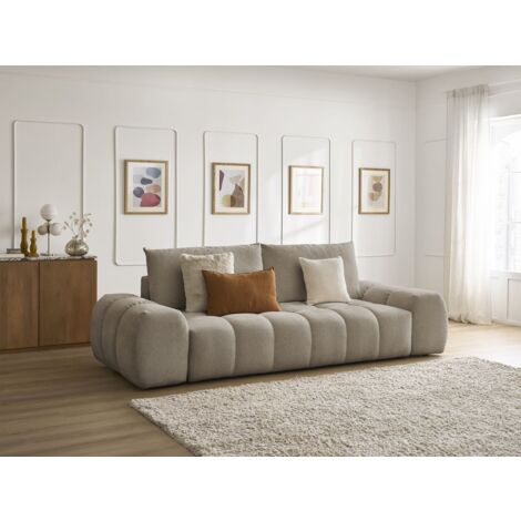 BOBOCHIC - Canapé droit convertible coffre EVEREST tissu chiné   Taupe