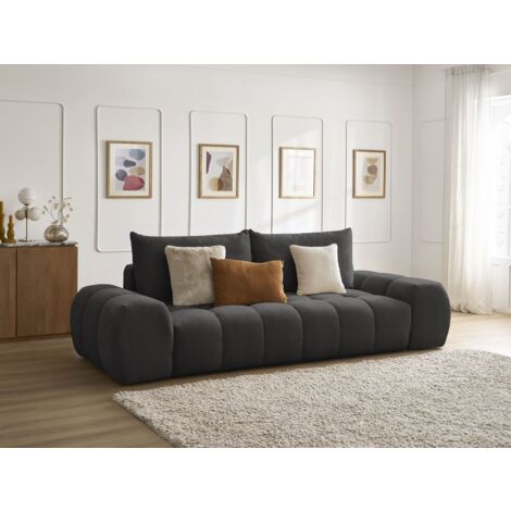 BOBOCHIC - Canapé droit convertible coffre EVEREST tissu texturé Noir