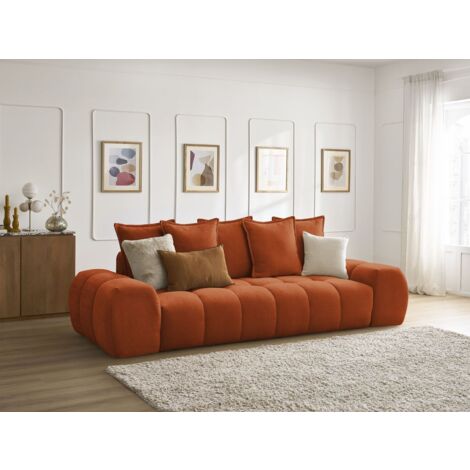 BOBOCHIC - Canapé droit convertible coffre EVEREST tissu texturé   Orange