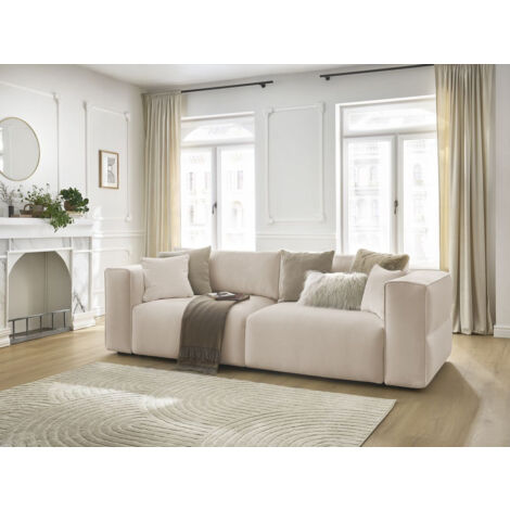 BOBOCHIC - Canapé droit convertible coffre EZECHIEL tissu chiné   Beige