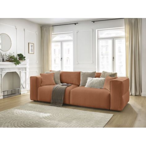 BOBOCHIC - Canapé droit convertible coffre EZECHIEL tissu chiné   Orange