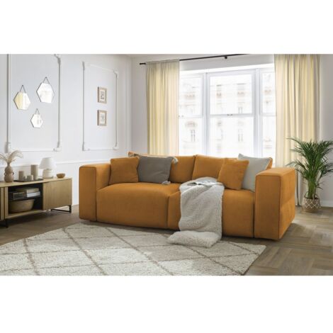BOBOCHIC - Canapé droit convertible coffre EZECHIEL tissu lisse   Orange