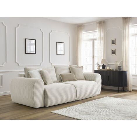 BOBOCHIC - Canapé droit convertible coffre LUCIEN gros côtelé doux   Beige
