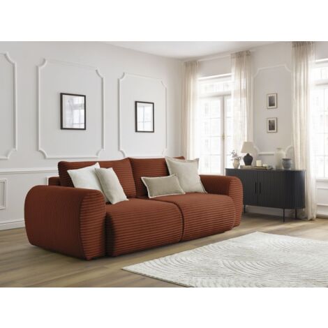 BOBOCHIC - Canapé droit convertible coffre LUCIEN gros côtelé doux   Orange